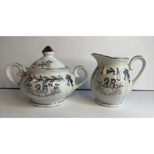 Vintage Lefton China 25th Silver Anniversary‎ Sugar Bowl and Creamer Set 4929